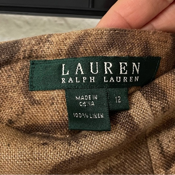 Lauren Ralph Lauren Y2K 90s Linen Midi Skirt Size 12 Brown Floral Fairy Grunge - Picture 2 of 12